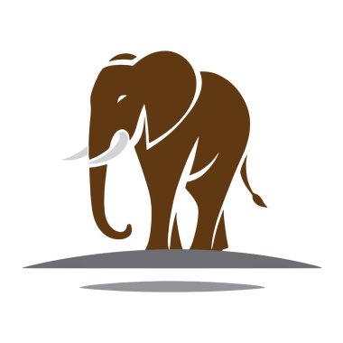 Siyah fil silueti. Basit ve tek bir fil silueti beyaz arkaplan