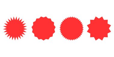 Bir çift kırmızı yıldız patlaması, güneş patlaması rozetleri. Kırmızı yıldız patlaması, güneş patlaması rozetleri..