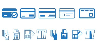 Kredi kartı seti, MasterCard, Debit Card vektör çizimi. Kredi kartı, MasterCard, Banka Kartı vektör çizimi.