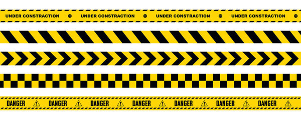 Серия жёлтых и чёрных полосатых линий со словом Опасность, написанным на них. Линии расположены в ряд и предназначены для предупреждения людей о потенциальной опасности