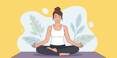 Nilüfer Pozu İllüstrasyonunda Sakin Kadın Meditasyon. Nilüfer Pozu Resimlerinde Sakin Kadın Meditasyonu.