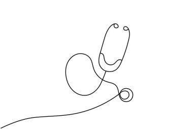 Stetoskop tıbbi enstrüman beyaz arkaplanda sürekli bir çizgi çiziyor