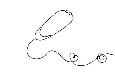 Stetoskop kalp sembollü tek bir çizgi çiziyor.