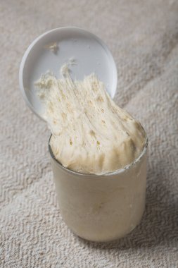 Ekmek ürünleri pişirmek için doğal buğday ekmeği. Fermantasyon süreci. Maya kullanmadan hem de. Sağlıklı yeme kavramı