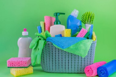 Temizlik ürünleri. Temizlik konsepti. Bahar temizliği.