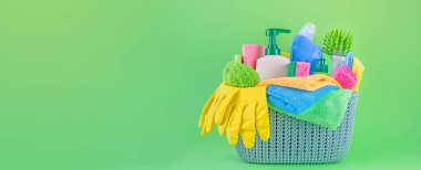 Temizlik ürünleri. Temizlik konsepti. Bahar temizliği.