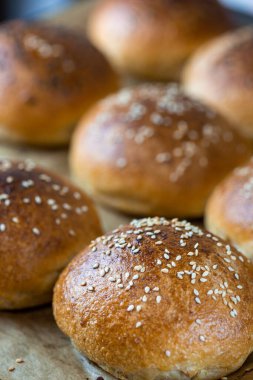 Tam tahıllı hamburger ekmeği. Ekşi hamurlu