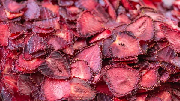 Dried Strawberry Slices Fruit Chips Collection Preparation Berries — Stock Photo, Image