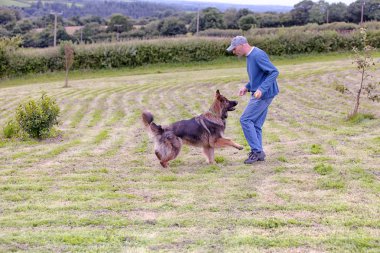 Adam köpeğiyle dışında bir oyuncak eğitim