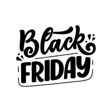 Modern kaligrafi tarzında Kara Cuma harfleri. Promosyon şablonu ve satış afişi için slogan. Vektör illüstrasyonu.