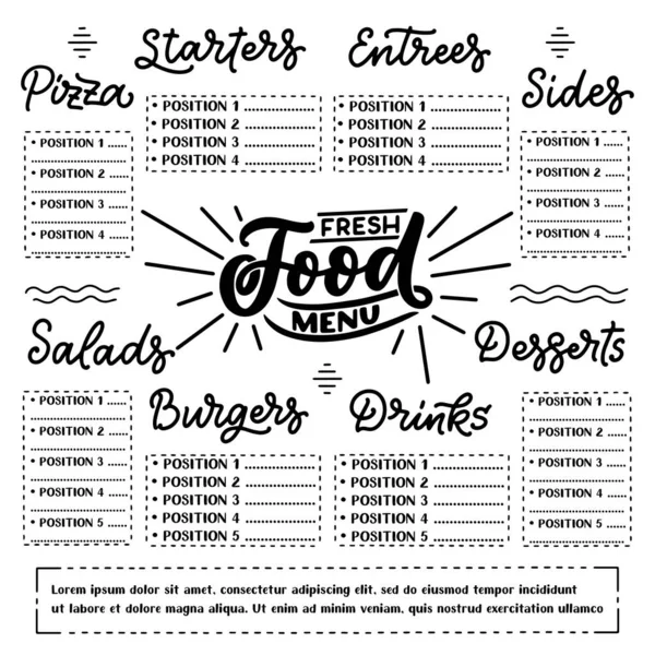 Plantilla Vectorial Menú Pizarra Para Restaurante Snack Bar Con Elementos — Vector de stock