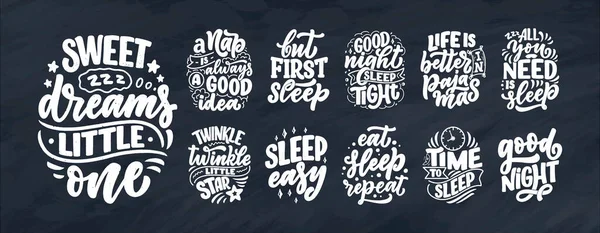 Conjunto Con Lema Letras Sobre Sueño Las Buenas Noches Diseño — Vector de stock