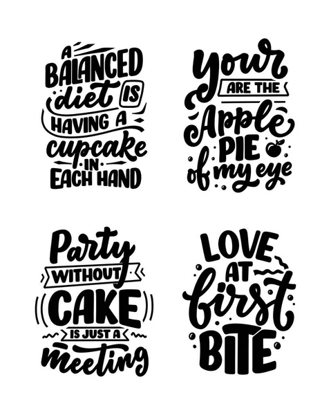 Komik sözler, kafe ya da pastane baskısı için ilham verici alıntılar. Komik fırça el yazısı. El yazısı tarzında tatlı harfli sloganlar. Vektör — Stok Vektör