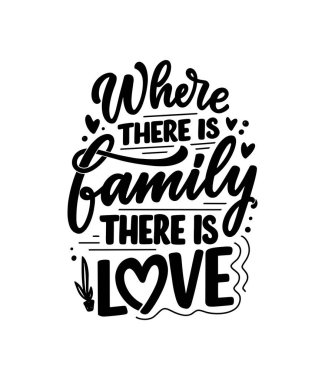 Aile hakkında modern el yazısı tarzında el yazması harfler. Baskı ve poster tasarımı sloganı. Vektör illüstrasyonu