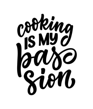 Modern kaligrafi tarzında yemek pişirmekle ilgili el çizimi harfler. Baskı ve poster tasarımı için ilham sloganı. Vektör illüstrasyonu