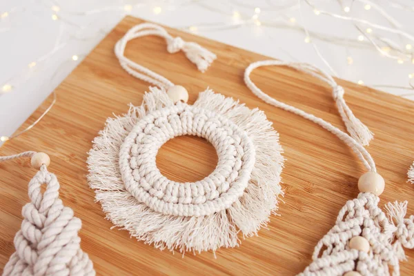 Kerst Macrame Decor Kerstboom Stijl Van Macrame Natuurlijke Materialen Katoenen — Stockfoto