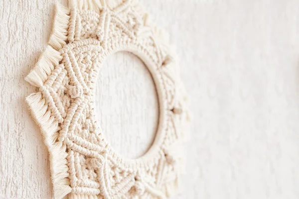 Macrame Mandala Vagyok Macrame Koszorú Fehér Alapon Közelről Természetes Pamutfonal — Stock Fotó