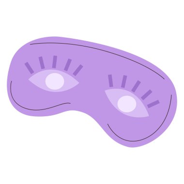 Göz ve kirpikli mor uyku maskesi. Ambalajlar, etiketler, kadın sığınma yerleri ve sanat terapileri için uyku aksesuarlarının vektör ilülasyonu