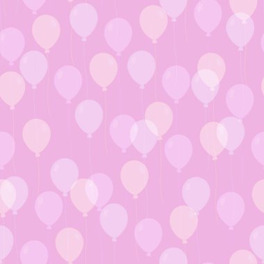 Yumuşak bir zemin üzerinde süzülen pembe balonları olan pürüzsüz bir desen. Doğum günü teması, kutlama grafikleri, ambalaj kağıdı, tekstil baskıları, çocuk ürünleri, davetiyeler için havadan tasarım.