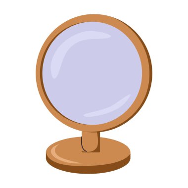 Beyaz arka planda izole edilmiş kozmetik ahşap el aynası vektör çizimi. Güzellik salonları, makyaj sanatçıları, cilt bakımı, güzellik uygulamaları için tasarım