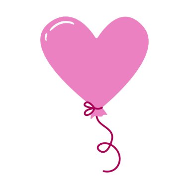 Kırmızı kurdeleyle bağlanmış pembe kalp şeklinde bir balon. Sevgililer Günü için sevimli romantik aşk sembolü. Doğum günü için şölen aksesuarı, bekarlığa veda partisi.