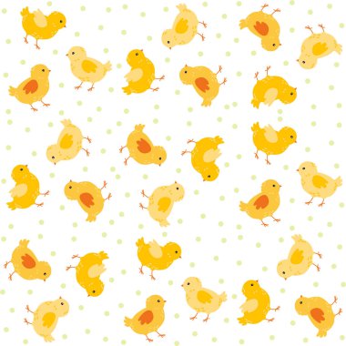 Paskalya kutlamaları ve bahar ambalaj kâğıdı tasarımı için beyaz arka planda güzel sarı hatunlar ve benekli noktalar.