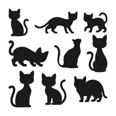 Set of Black Cat Silhouette Poses Collection Icon Pack