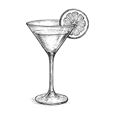 Hand Drawn Sketch Engraving Cocktail Drink Glass Illustration