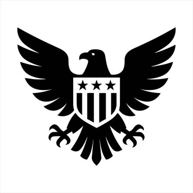 Patriotic Eagle Shield Emblem Silhouette Vector Logo Design