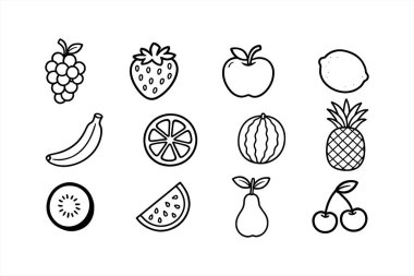 Fruit Icons Set Outline Doodle Drawing Collection