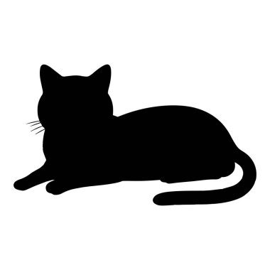 Black Cat Silhouette Lying Down Resting Isolated
