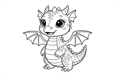 Cute Baby Dragon Fantasy Coloring Page Outline