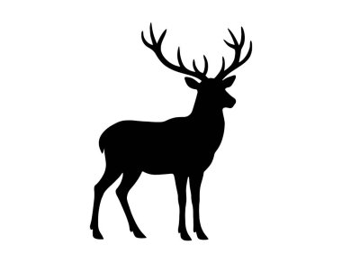 Geyik Silueti Vektörü (124; Vahşi Yaşam Hayvan Clipart (124; Orman Doğası Simgesi)