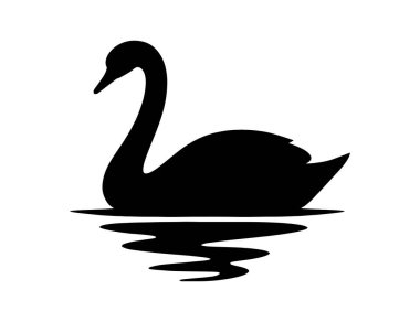 Siyah Siluet Kuğu Vektörü (124), Zarif Kuş Clipart (124), Su Kuşu Simgesi