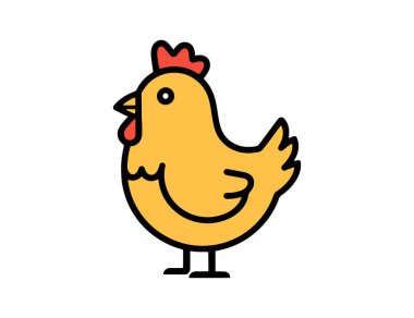 Tatlı Çizgi Film Tavuğu Simgesi Düz Vektör İllüzyonu Beyaz Arkaplanda İzole Edildi
