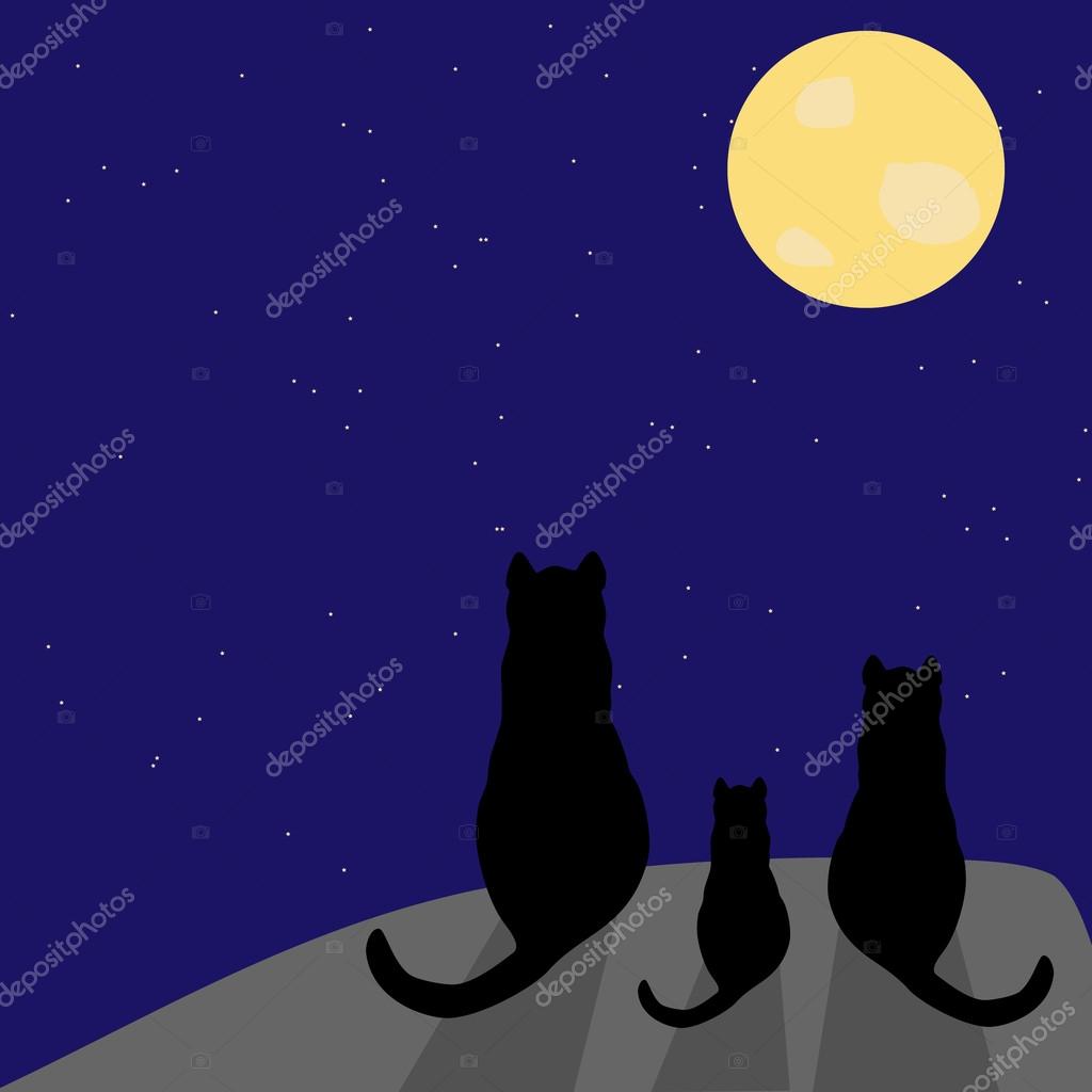 Silhouette Of Cat With Full Moon Stock Vector C Asnia 123679132