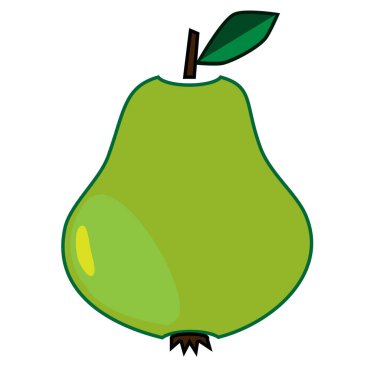 Yeşil armut. Beyaz arkaplanda ince yapraklı armut simgesi