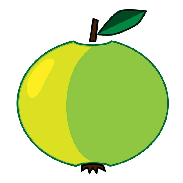 Grön Äpple Ikon Med Kvist Och Blad Isolerad Vit Bakgrund — Stock vektor