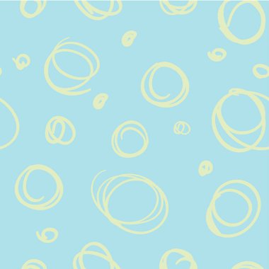 Kumaş alanları için mavi bir arkaplan üzerinde yeşil çizilmiş el çizimlerinin kusursuz sonsuz deseni