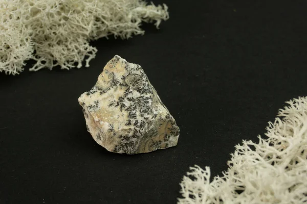 Óxidos Manganês Dendrite Marrocos Pedra Mineral Natural Sobre Fundo Preto — Fotografia de Stock