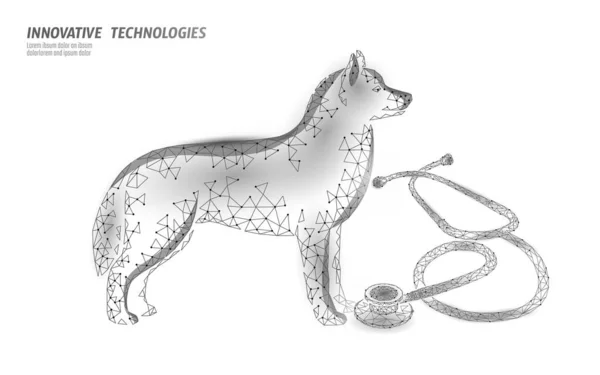 Chien de clinique vétérinaire animal de compagnie debout seul. Compagnon de silhouette de chien 3D polygonale basse. Modèle de bannière de centre médical animal illustration vectorielle — Image vectorielle