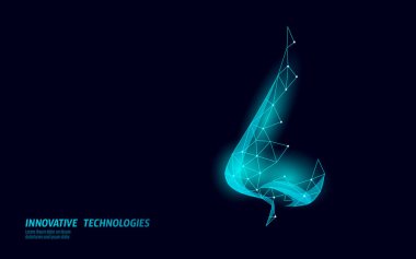 Rhinitis 'in burnu düşük yalan makinesi. Tedavi ilacı Coryza. Eczane burun spreyi. Çokgen tasarım sancak vektör illüstrasyonu