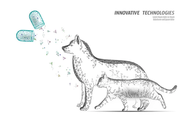 Cápsula para perros y gatos. Tratamiento sanitario de la atención veterinaria. Clínica en línea médico veterinario centro de análisis. Logo aplicación móvil plantilla medicina vector ilustración — Archivo Imágenes Vectoriales