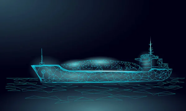 Trasporto marittimo di navi da carico secco. Grande barca a vela chiatta. Consegna spedizione galleggiante concetto industriale. Illustrazione vettoriale del vaso pesante di progettazione a basso poli triangolo — Vettoriale Stock