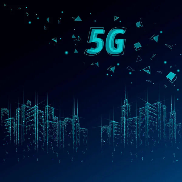 5G νέα ασύρματη σύνδεση στο internet wifi. Αστικά κτίρια αστικό τοπίο. Εικονογράφηση φορέα τεχνολογίας δεδομένων ταχύτητας σύνδεσης με το παγκόσμιο δίκτυο υψηλής ταχύτητας — Διανυσματικό Αρχείο