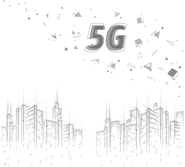 5G νέα ασύρματη σύνδεση στο internet wifi. Αστικά κτίρια αστικό τοπίο. Εικονογράφηση φορέα τεχνολογίας δεδομένων ταχύτητας σύνδεσης με το παγκόσμιο δίκτυο υψηλής ταχύτητας — Διανυσματικό Αρχείο