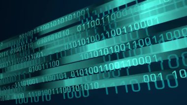 İkili veri akışı. Sayılar teknoloji programlama. Siber uzay dijital hattı büyük veriler. Modern mavi parlayan video animasyonu