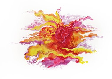 Suluboya çiçek dalgaları kompozisyonu. Bahar çiçekleri gündoğumu doğa bahçesini bulutlandırır. Klasik el yapımı fırça bitkileri beyaz resimlerde izole edilmiş.