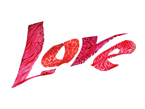 Imádom a romantikus betűket. Akvarell piros rózsaszín betűk kézi rajz vázlat. Forgatókönyv Valentin napi kártyához. Divatnyomtatás illusztráció — Stock Fotó