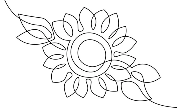 Jeden řádkový slunečnicový prvek. Černobílý monochromatický souvislý jednořádkový art. Květinová příroda Žena den dárek romantické datum ilustrace náčrtek kresba — Stockový vektor